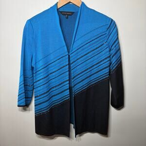 MING WANG Jacket Knit Teal Blue Black Studded Artsy Career Office Mature M